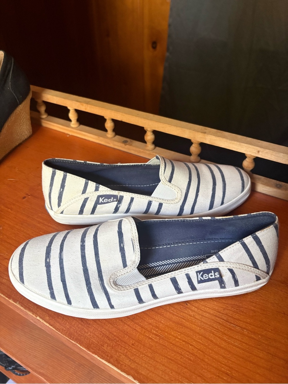 Keds woman’s Navy and Cream Striped Slip-On Sneakers